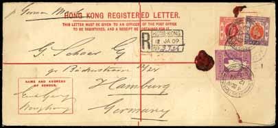 HK$ 2,500-3,000 3274 1903-10 picture postcards (3, one local) bearing Q.V. 4c. and K.E.VII 1c. and 4c respectively, with each adhesive bearing a different D & Co. security h.s. S.G. 57, 62, 93.