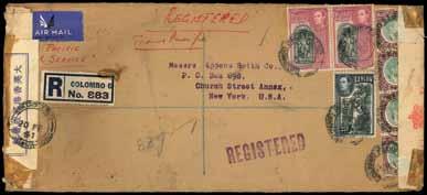 3371 1940 (17 June) registered airmail envelope from San Francisco to Saigon (12.7) bearing U.S.A. Prexie 5c., 15c. (2) and 50c.
