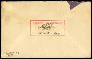 3381 Military Censorship : 1940 (May) On Active Service envelope to Australia showing on reverse Passed by Censor/ red framed h.s. signed and dated 11.9.40 with Victoria/ Hong Kong c.d.s. (18.