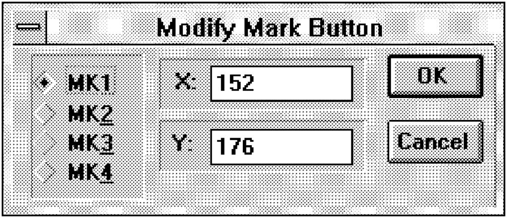 Condensed Designs 1-17 Method 4. Double click on the mark point in the stitch list with the mouse. The Modify Mark Button dialog box (see Figures 1-11 and 1-12) appears on the screen.