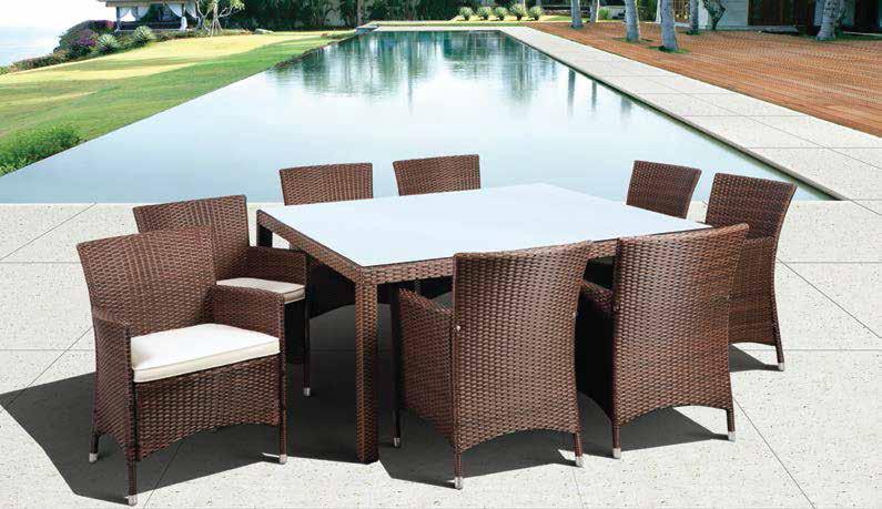 SYNTHETIC WICKER WITH ALUMINUM FRAMING (1) Grand Liberty Square table + (8) Liberty Armchairs