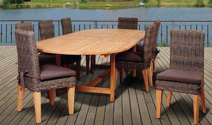 DIAN EXTENDABLE OVAL TABLE WITH 8 NINIA STACKING ARMCHAIRS. TEAK WOOD.
