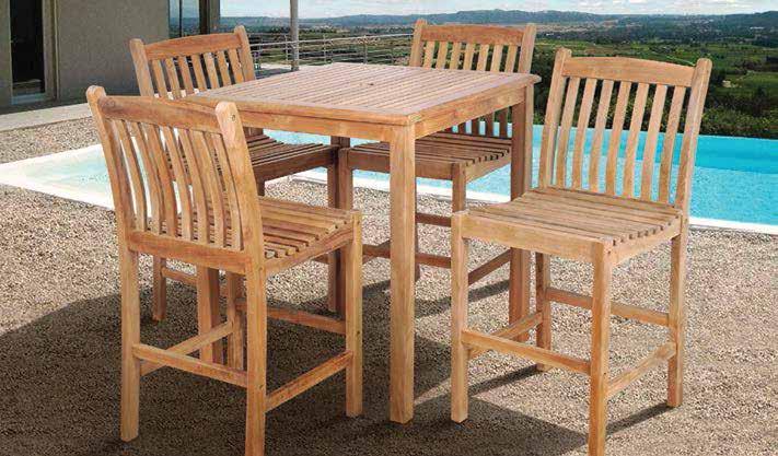 TEAK BAR TABLE ARES WITH BOMA BAR STOOLS SOLERA FREE POLE SQUARE