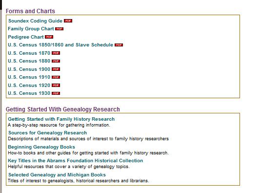 FREE site: Tutorials for getting started Download/print off forms Access vetted Internet links to Genealogy sites Access links to Michigan county clerks cemetery