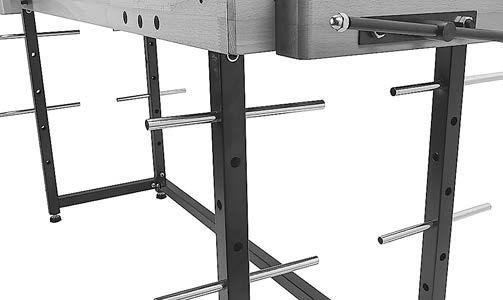 Note: Legs of end support frames have several holes, allowing for numerous shelving and stock storage