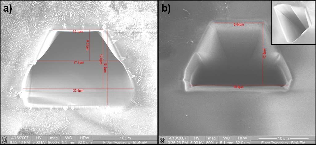 Supplementary Figure S3. SEM image of two different holes realized on the fiber end.