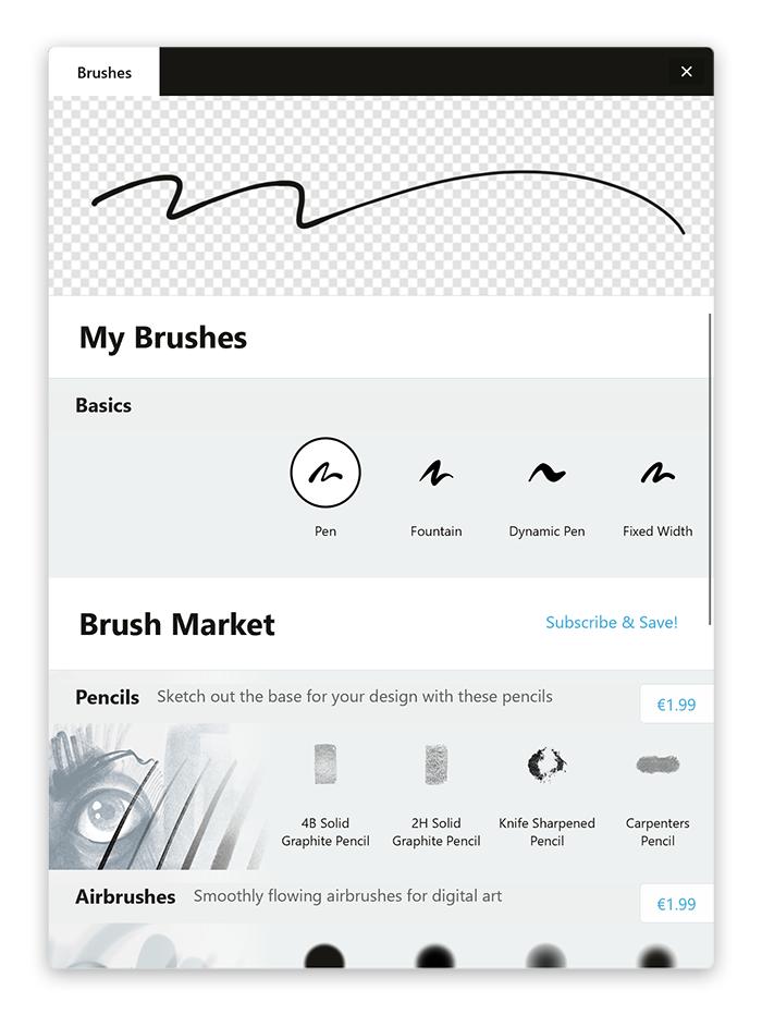 Brushes Menu In the Brushes menu, you can select a tool