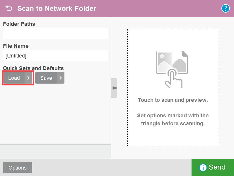 10. On the Scan to Network Folder screen, click Load: