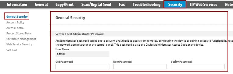 3. If this device s web interface is being accessed for the first time: a. Do not enter a password b. Click Sign in. c. Navigate to Security > General Security. d. Set the administrator credentials: e.