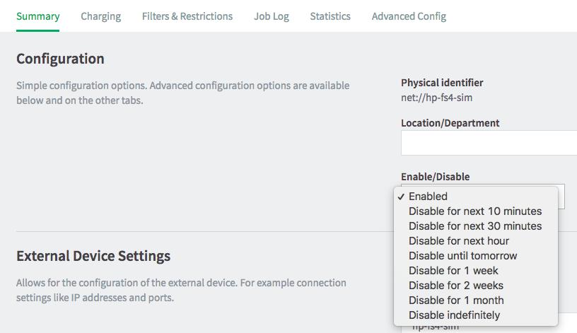 4. In the Configuration area s Enable/Disable, select a Disable option:
