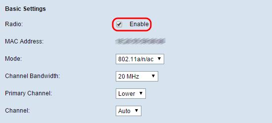 Configuration of 5 GHz Basic Radio Settings Step 1. Check the Enable check box in the Radio field to enable the radio interface.