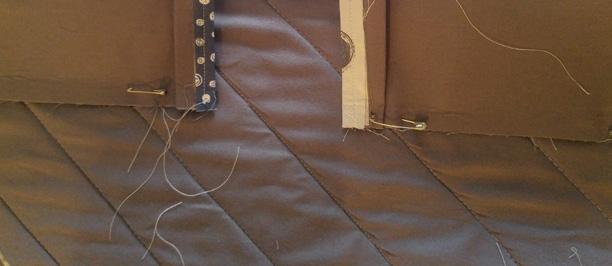 Match all pocket fabrics to their corresponding linings, wrong sides together, lining up the bottom edges so they match.