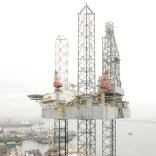 elevating mobile drilling unit that stands on its legs on the seabed during