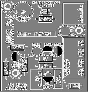 IC1 -- TDA1905 amplifier IC R1 -- 10K ohm resistor R2 -- 100 ohm resistor R3 -- 1 ohm resistor R4 -- 100 ohm resistor R5 -- 560 ohm resistor R6 -- 1M ohm resistor C1 -- 2.