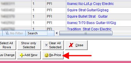 Assuming that we have searched for, and found, exactly the items we wish to re-price (the 24 guitars), here is how to do it, quickly, painlessly, and automatically.