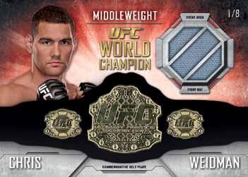 Championship Belt Plate Mat Relic Card RELIC Cards Fight Mat Relics Fighters and fights are celebrated with cards that contain swatches of authentic fight-used mats from UFC and Strikeforce events.