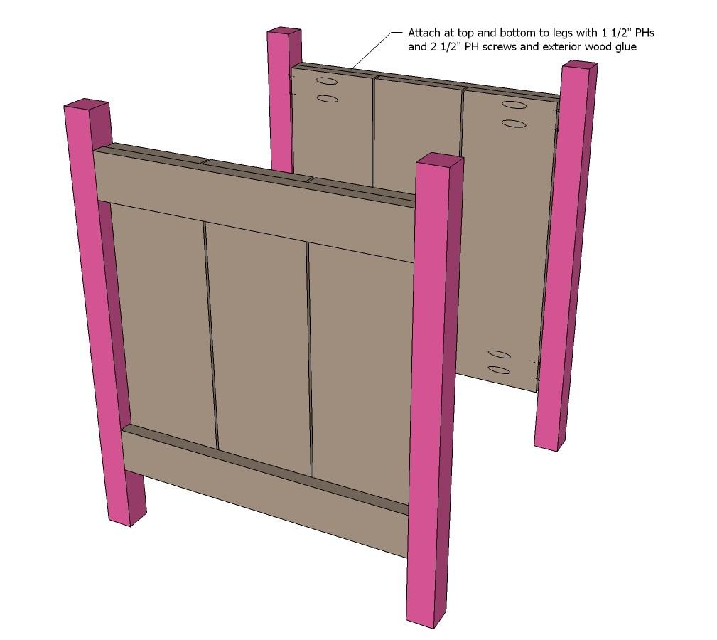 [14] On all four of your panels, drill 2-1 1/2" pocket holes on the inside, behind each 1x3 on the ends.