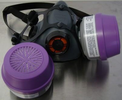 Half-Mask Respirator Paint filters, dusts masks, etc., are not made to filter out Sodium or Potassium Hydroxide fumes.