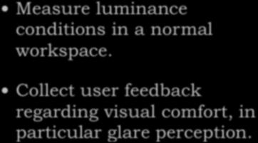 Project aims Measure luminance conditions in a normal workspace.