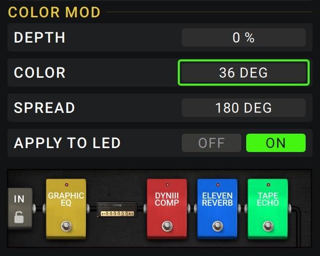 Color Mod: If you have trouble distinguishing certain colors on your Gigboard s display or if you just want to further customize the color scheme, you can use the color mod parameters to adjust their