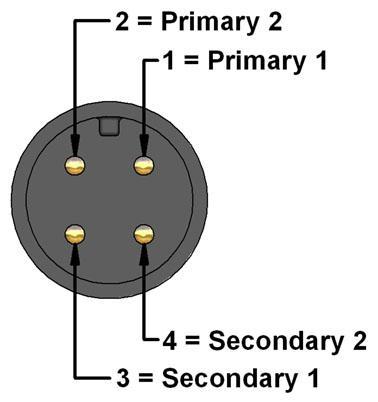 AC-OUTPUT 9 5 8 6 assignment for TPE-cable: white (5): primary 2 black (6): secondary 2 brown (9): primary 1 blue (8): secondary 1