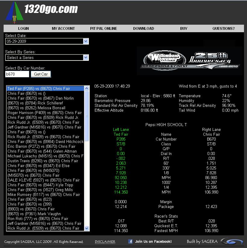 1320go Live Timing History Page With a Membership If you do have a Membership, you will see all the data.