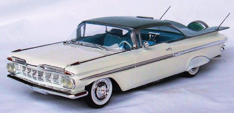 Right On Replicas, LLC Step-by-Step Review 20140915* 1959 Chevy Impala Hard Top 2 n 1 1:25 Scale Revell Model Kit #85-4315 Review Review and Photos by James Yeager 1959 Chevy was the second year of