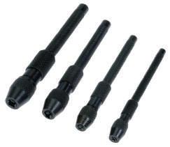 pin vices 045 65 x 110 0.149 Assortment of 4 oxidized black pin vices. Delivered in a plastic pouch. (a) PERF Shaft Ø mm (a) Length mm Kg 011 2.3 46 0.