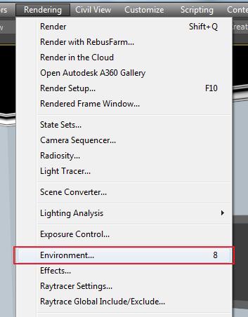 33. From the Rendering pull-down menu choose the Environment (8) option. 34.