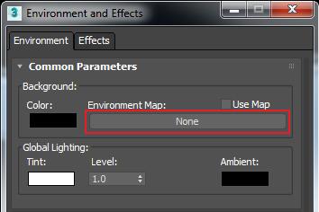 In the Common Parameters rollout, select the Environment Map (None) button. 35.