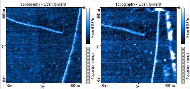 P2538000 Basic methods in imaging of micro and nano Influence of setpoint Figure 26: Static mode (Left) Force set point (10 nn) is too high. (Right) Lower force set point (2 nn).