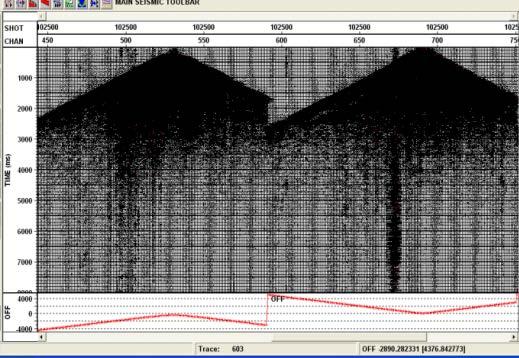 (a) Shows the input data with ground roll noise imprints.