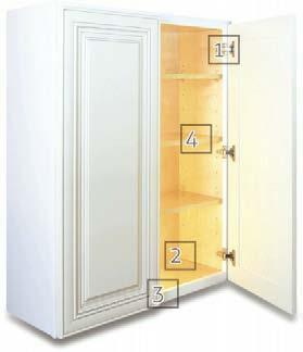 Standard all Cabinet Features [1] SOFT CLOSING INGES : Concealed Soft Closing door hinges close doors softly and quietly every time. [2] PLYOO BOX CONSTRUCTION : Grade-A 1/2" plywood construction.