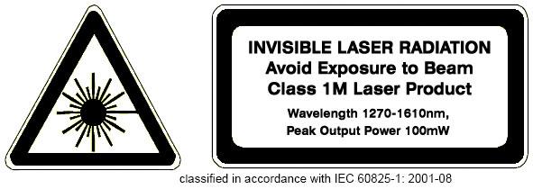 Safety Information All versions of this laser are Class 1M laser products per IEC* 60825-1:2001. Users should observe safety precautions such as those recommended by ANSI** Z136.1-2000, ANSI Z36.