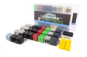 Cubelets for the budgetsavvy educator. Includes 56 SENSE, THINK and ACT Cubelets, Brick Adapters, storage and a 5-port battery charger.