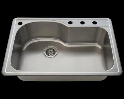 Style No T346 Review (0) Dimensions: 33" x 22" x 9 3/8" The T346 Offset single bowl topmount sink is constructed from 304 grade stainless steel in a 18-gauge thickness.