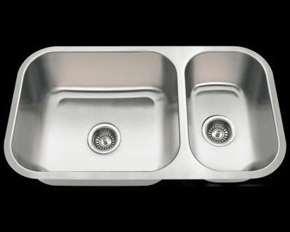 Style No - 502 Review (84) Dimensions: 32 1/2" x 18 1/4" x 8 1/4" The 502 equal double bowl under mount sink is constructed from 304 grade stainless steel and is