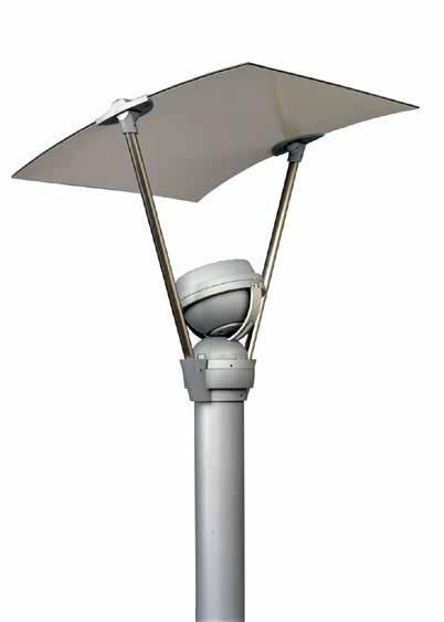 installation indirect Lightweight aluminum composite reflector reduces pole stress Reflector tilts and locks at 15 0 or 30 0 Adjustable head (INDA) tilts to center the beam onto the
