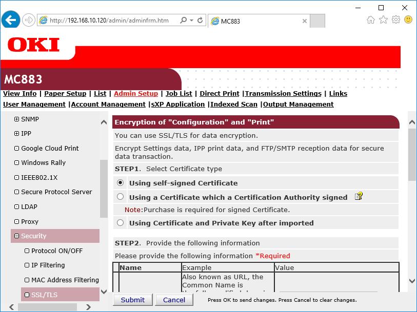 2. Press Delete Certificate button to delete the existing certificate. Then press OK. 3. The Web page screen will change to the following screen so that you can create a new certificate.