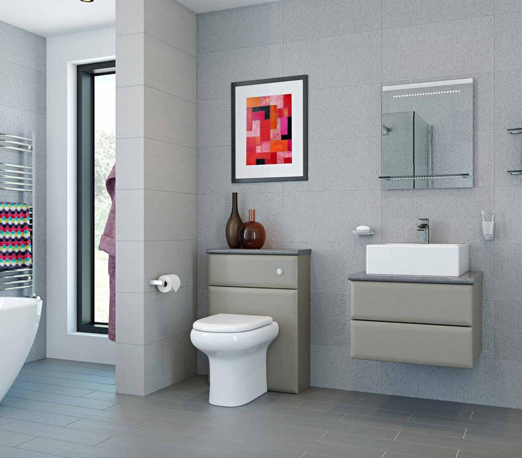 This contemporary bathroom with push to open handleless drawers creates a practical and functional space.