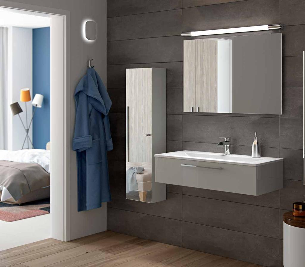 Minimalist design with a sleek inset basin and feature mirrored midi wall cabinet