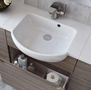 Deep wood tones and integral pull handle design provides a welcoming yet practical storage space complemented with a matching bath panel.
