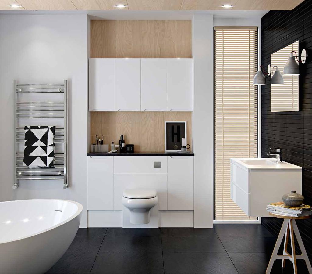 Clean lines and integral pull handle creates a practical yet sophisticated bathroom,