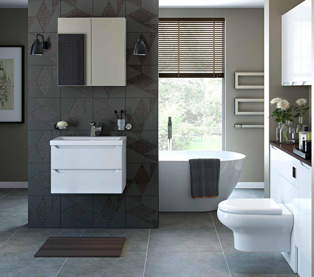 A stunning designer bathroom is created by combining fitted furniture with a