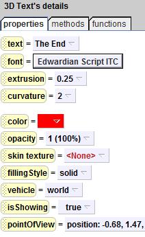 3D Text - Properties Click 3D Text in the object tree and go to its properties tab.