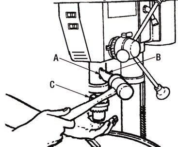 Locate the three feed handles (A) Fig.16 among the loose parts. 2. Screw the feed handle tightly into the threaded holes in the hub (B).