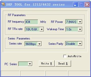 2. Parameter Setting Users can configure the parameters (frequency, data rate, output power, etc.) of RF modules by PC or MCU. BY PC. The interface of DRF4432D is UART/TTL.