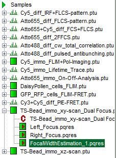 Optional: Apply the same script to the file "TS-bead_immo_xz-scan.ptu" to get an idea about the ratio of the focal width in xy vs. z.