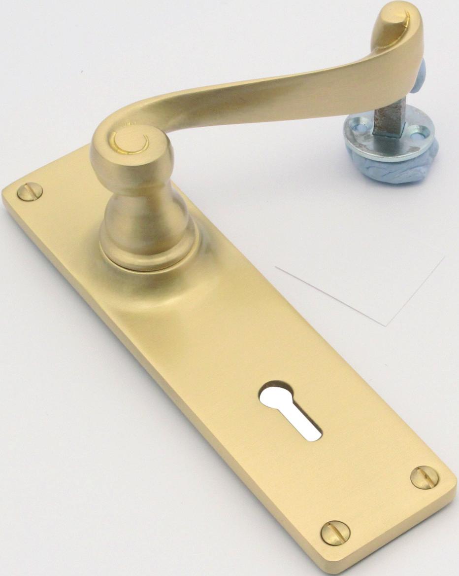 35003 Lever lock handle plate 152 x 41 35003 in satin brass