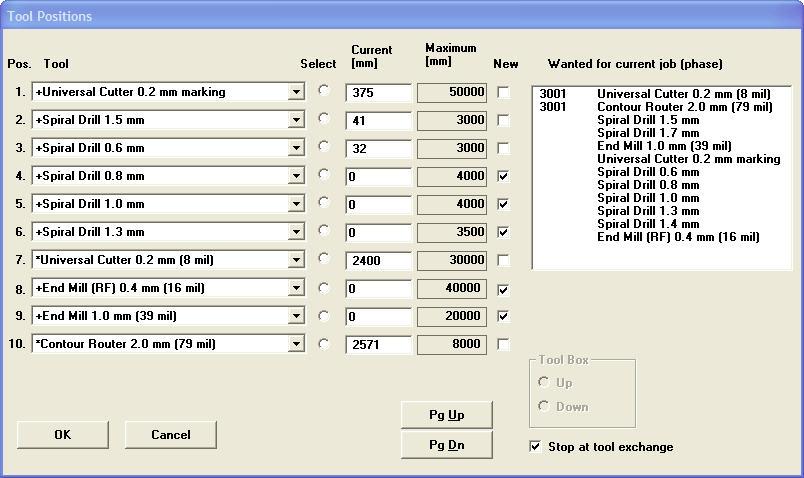 On the left side of the tool positions window, verify that the tools listed match up with the tools from the right side. They do not have to match line by line.